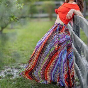 Truth NYC Maxi Tie Dye Colorful Boho Skirt Elastic Waist Pre-owned Size S
